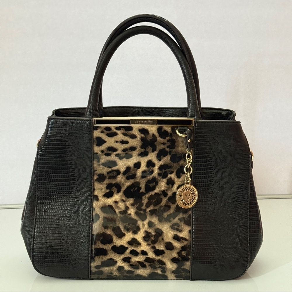 Anne Klein Leopard Print Black Handbag